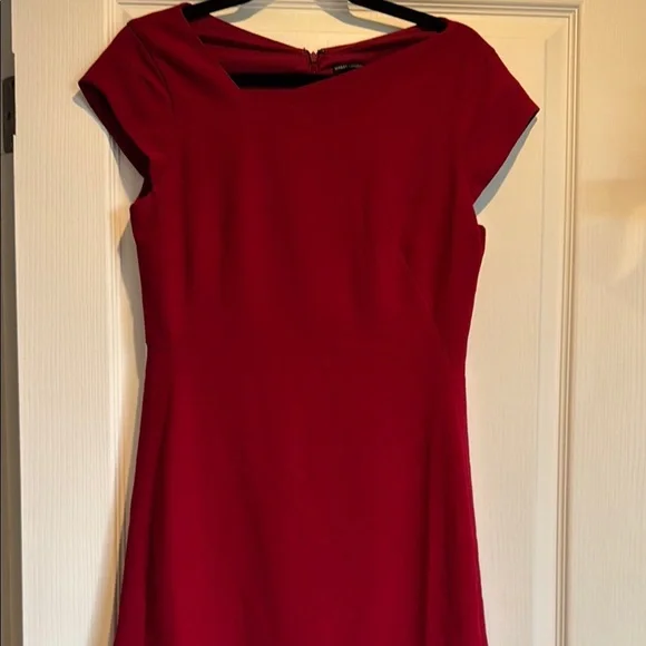 Maggy London Red Sheath Dress Asymmetrical Neckline - Picture 5 of 8